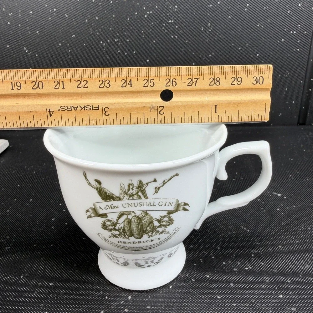Hendricks Gin Tea Cup and Saucer Set A Most Unusual Gin White Green Victorian